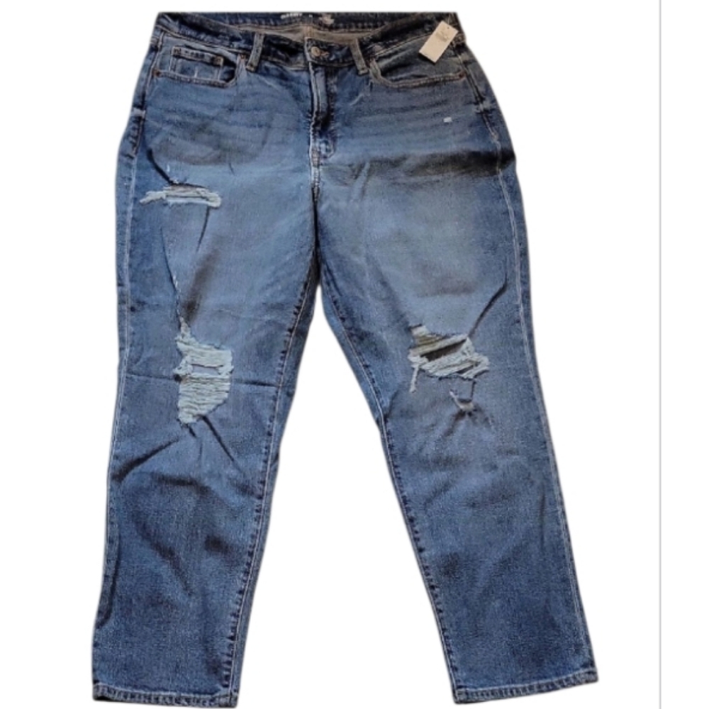 NWT OG high rise straight medium wash Women's Blue Distressed Jeans 14 - Picture 1 of 9
